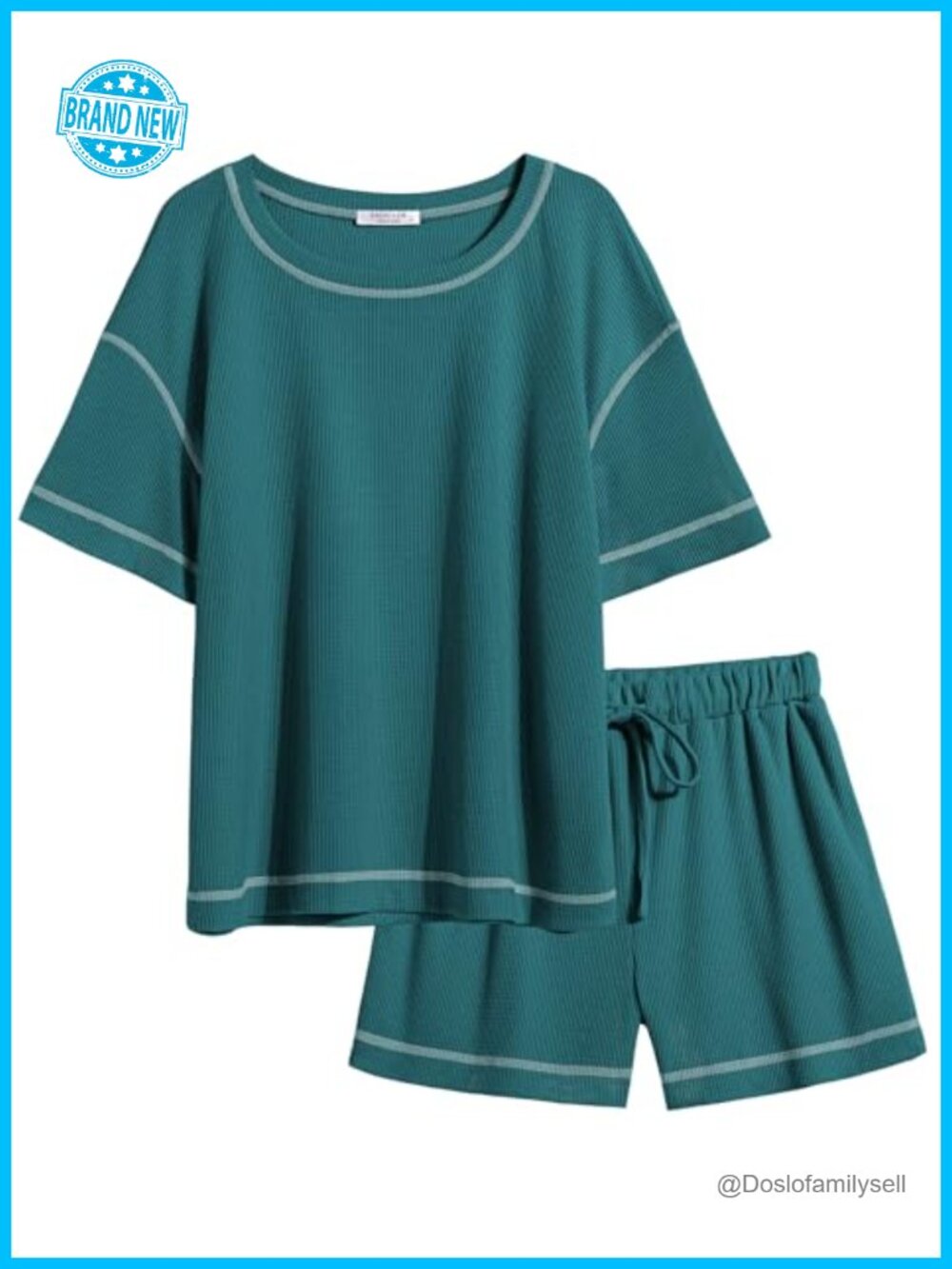 Waffle Knit Two Piece Lounge Set, Shorts Set with Pockets, Soft